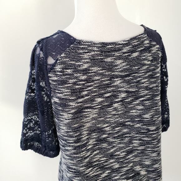 Anthropologie Postmark Patel Tweed Lace Sleeve Shirt Navy Women Medium - Picture 6 of 10